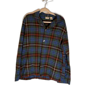 LL Bean Pajama Shirt SZ L Men's Blue Green Red Scotch Plaid Flannel Cozycore